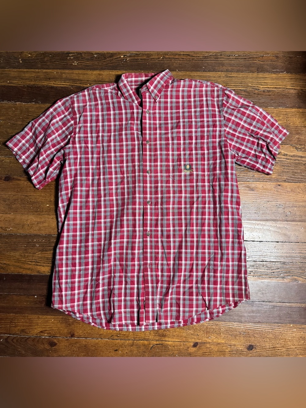 Wrangler Riata Red Gray Plaid Cotton Short Sleeve Button-Up Shirt Men XL, Pocket